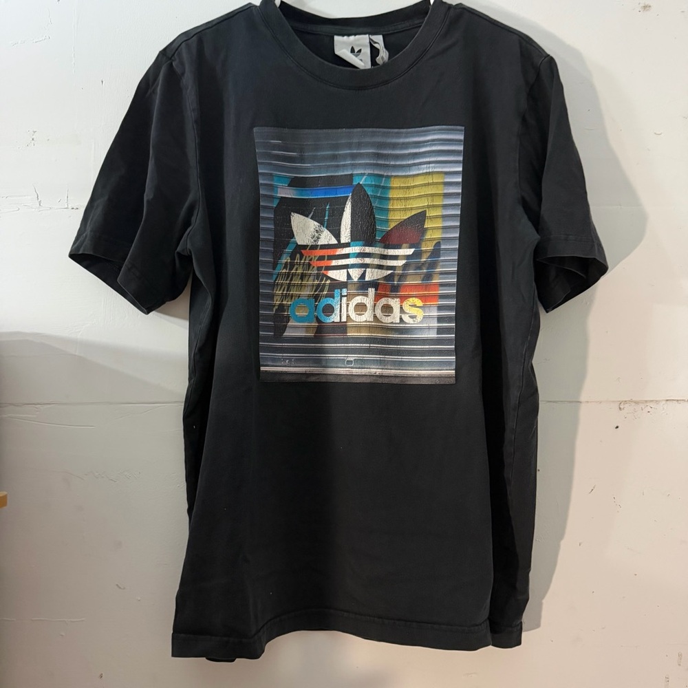 adidas Originals Trefoil Graphic Tee Black Men’s Large 100%Cotton Y2K Streetwear